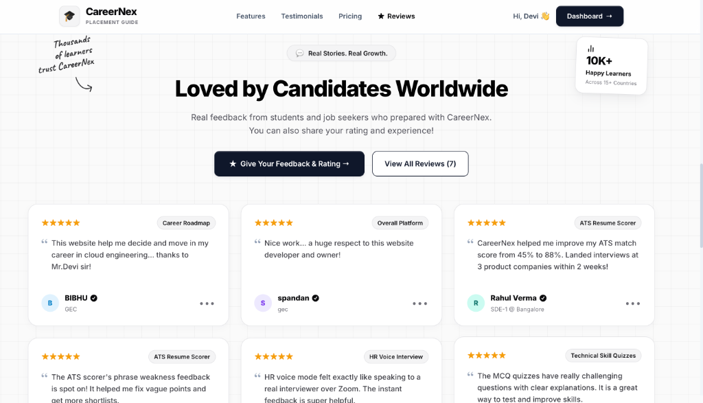 CareerNex Candidate Reviews